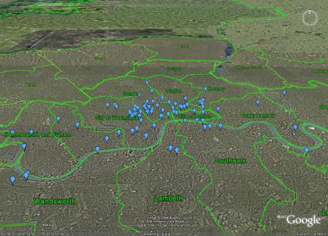 Location of top 100 architecture firms in London